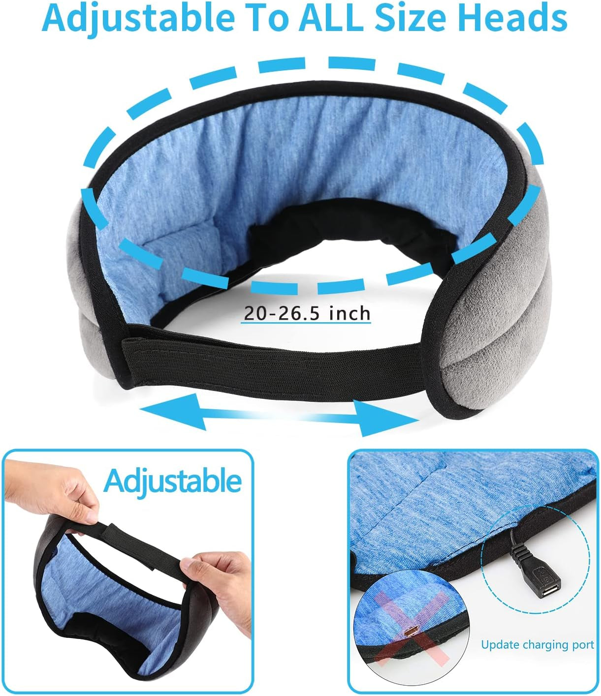 Wireless Sleep Mask,Skeyeol Sleep Headphones,Adjustable&Washable Music Travel Sleeping Headset with Built-In Speakers Microphone Hands-Free for Air Travel,Siesta and Sleeping Grey