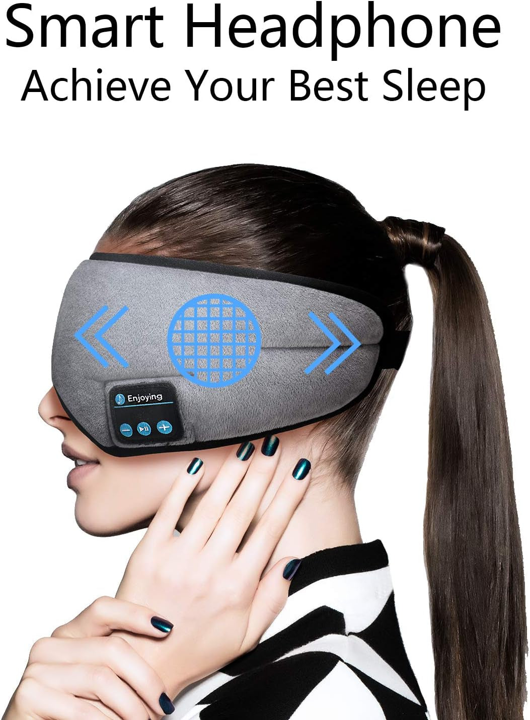 Wireless Sleep Mask,Skeyeol Sleep Headphones,Adjustable&Washable Music Travel Sleeping Headset with Built-In Speakers Microphone Hands-Free for Air Travel,Siesta and Sleeping Grey